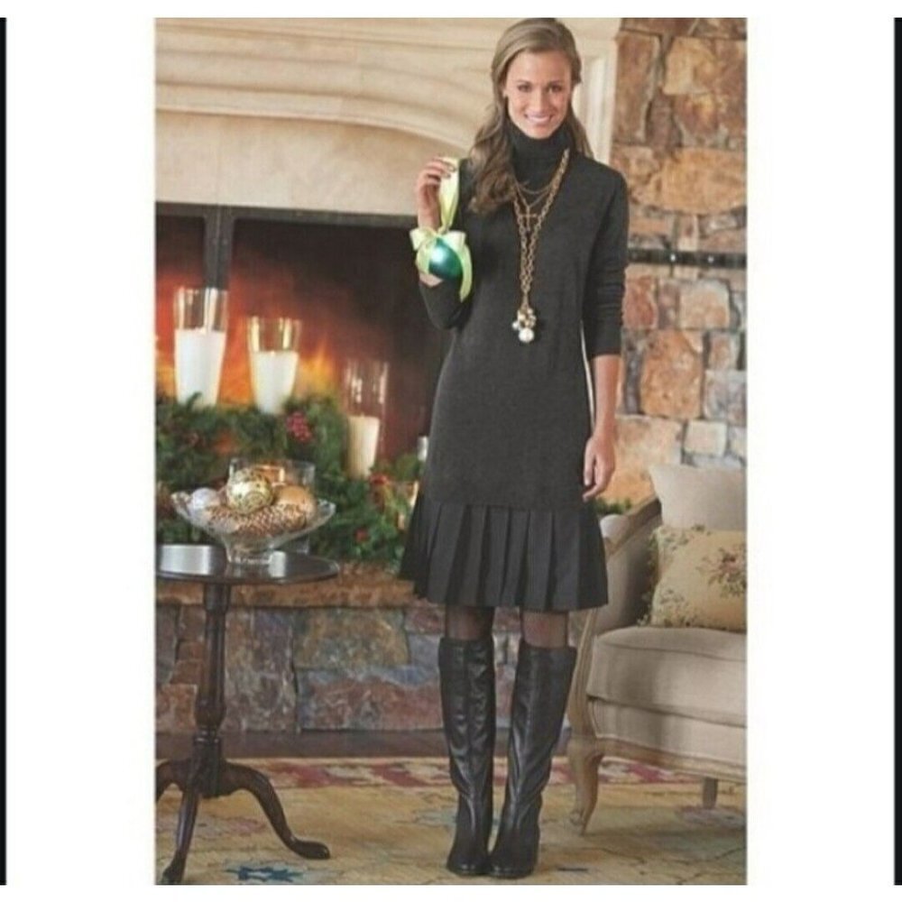 Soft Surroundings Long Sleeve Chloe Turtleneck Sweater Dress Plested Bottom Sz S
